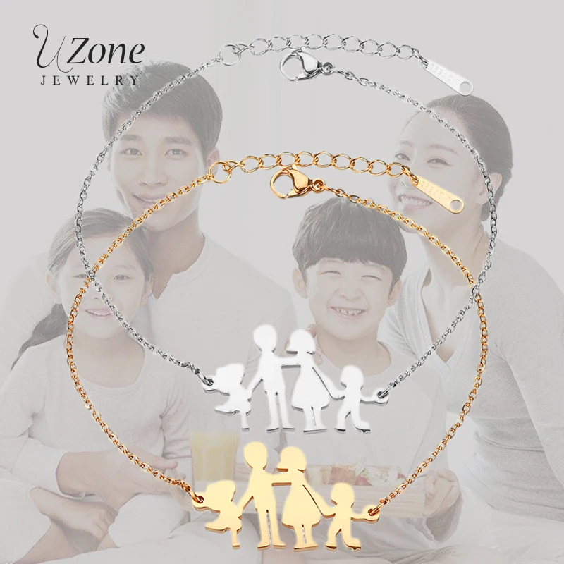 

UZone Titanium Steel Charm Bracelet Father Mother Daughter Son Family Bracelet&Bangle Can Drop Ship