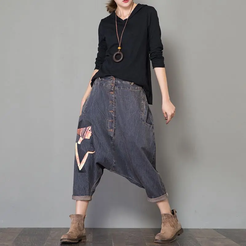 

Women Baggy Low Crotch Denim Pants Boyfriends hip hop cowboy Harem Trousers Plus Size Joggers Do Old Style big drop crotch Jeans