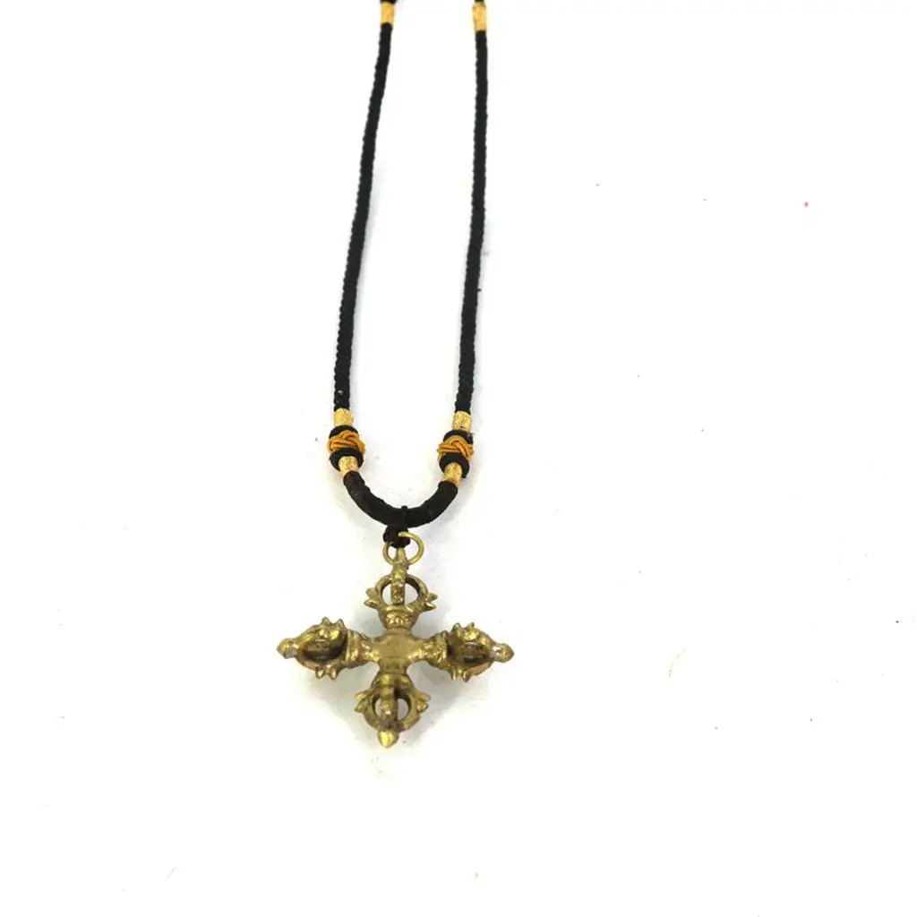Nepal Tibet Buddhism Copper Cross Vajra Pestle Pendant Necklace Bring Lucky