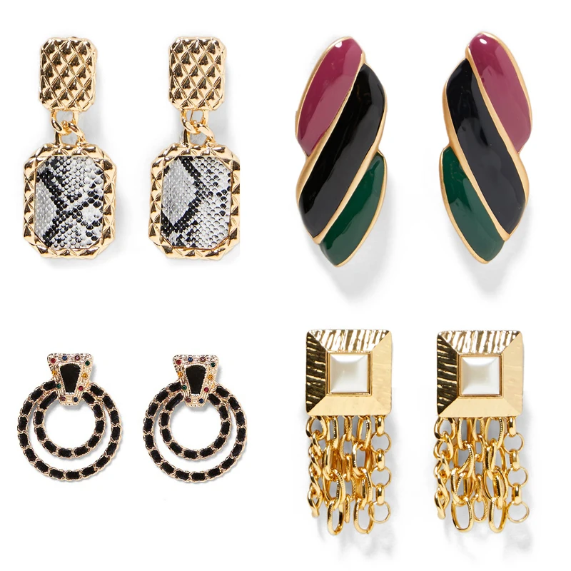 

Girlgo New ZA Statement Earrings For Women Black Color Round Crystal Statement Earrings Female Party Maxi Earring Luxury Jewelry