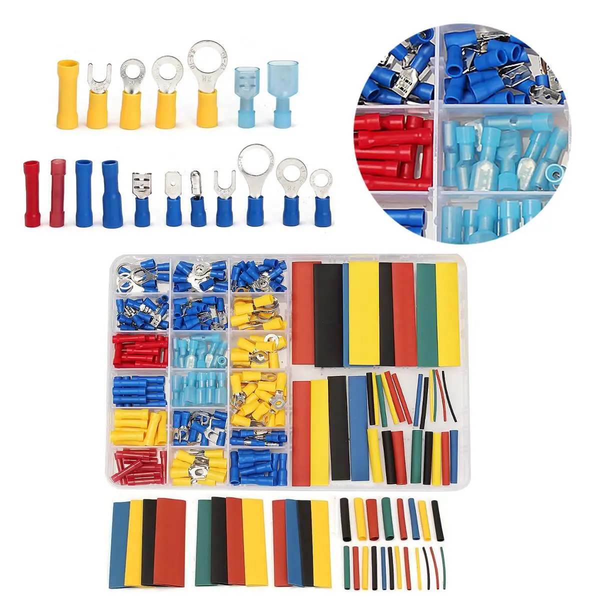 

230Pcs Terminals Assorted Wire Connectors HRV HSV HBV + 328Pcs 2:1 RSFR Heat Shrink Tube Case Kit