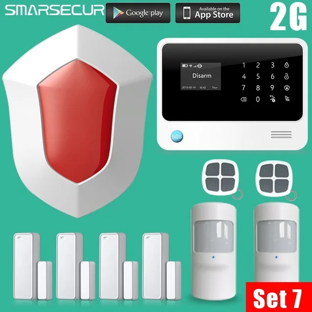Set 7 Беспроводной домашней безопасности WI-FI GSM GPRS GSM сигнализация системы приложение Дистанционное Управление - Цвет: Set 7