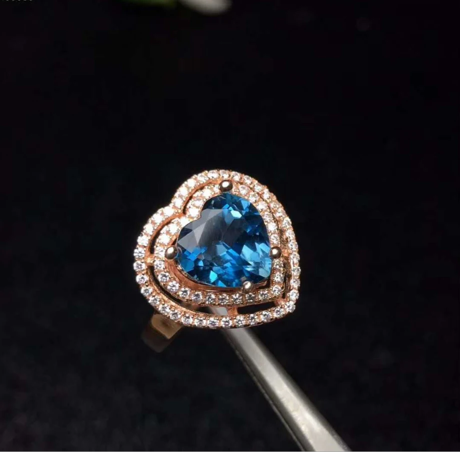 

925 Sterling Silver Blue Topaz Ring for Women Luxury Style Adjustable Size