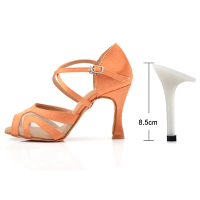 Ladingwu/Прямая с фабрики; Танцевальная обувь для латиноамериканских женщин; атласная и сетчатая обувь для сальсы; женские коричневые танцевальные сандалии; очень низкие - Цвет: Brown 8.5cm
