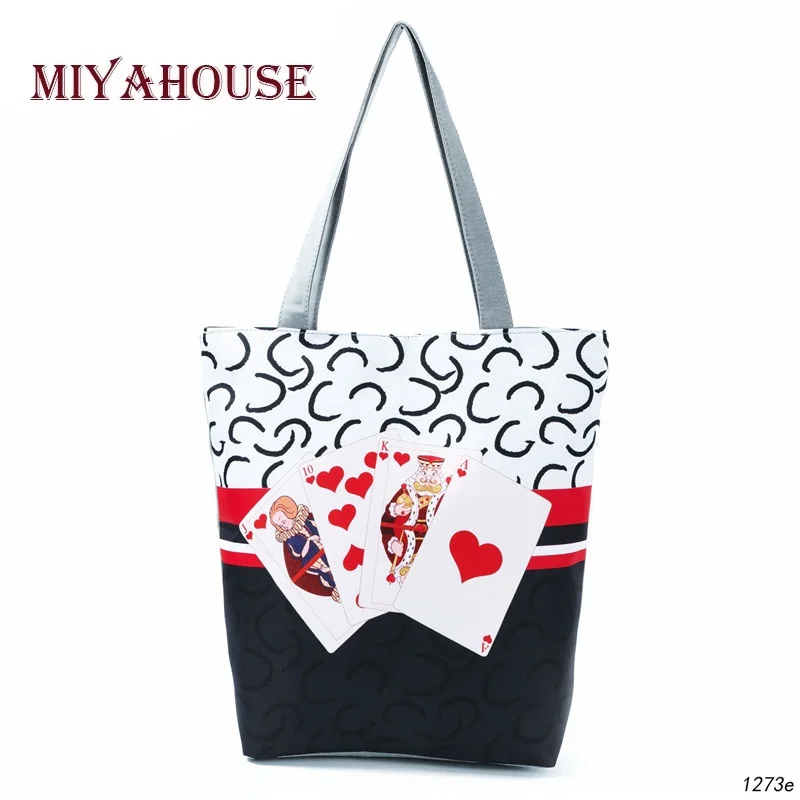 

Miyahouse Fashion Wide Print Lady Tote Bag Poker Style Female Shoulder Bag Large Capacity Zipper Shopping Women Handbag Bag