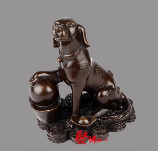 

Chinese Bronze Copper Home Decoration Sculpture Wealth Money Yuanbao Dog Statue