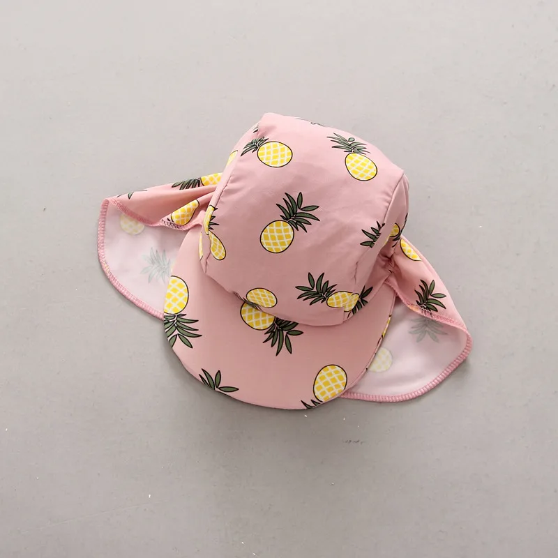 Защитная шапочка для плавания с ушками, детская пляжная Солнцезащитная шляпа с принтом пингвина и ананаса, Детская Солнцезащитная шляпа, шапочка для купания от 1 до 6 лет - Цвет: Розовый