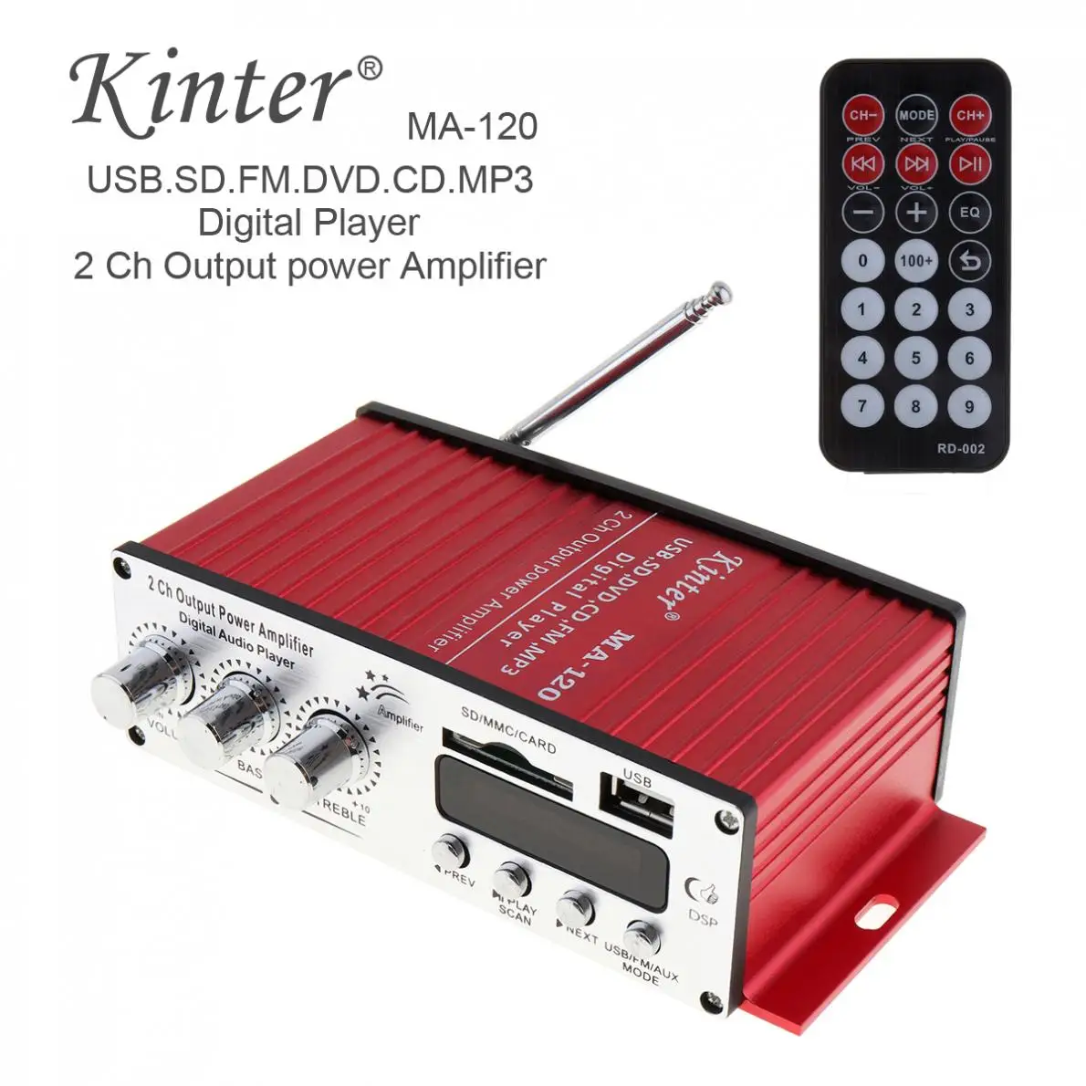 2-канальный Hi-Fi усилитель мощности Kinter MA120 FM-радио стерео плеер поддержка USB SD DVD MP3