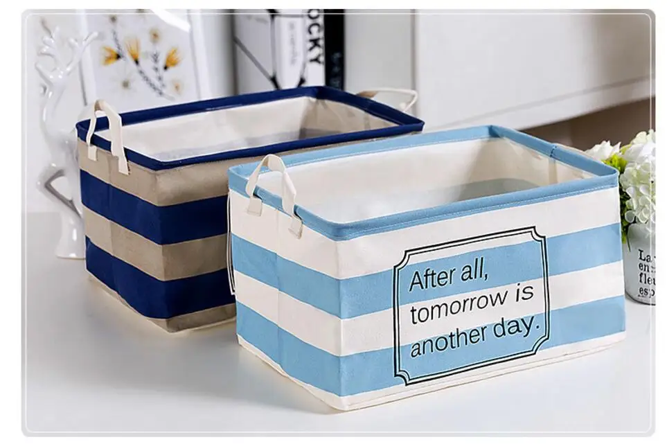 Синяя полоса ткань украшение дома грязная одежда для ванной комнаты Прачечная хранения ведра коробка сумка Детская игрушка хлопок белье корзина для хранения