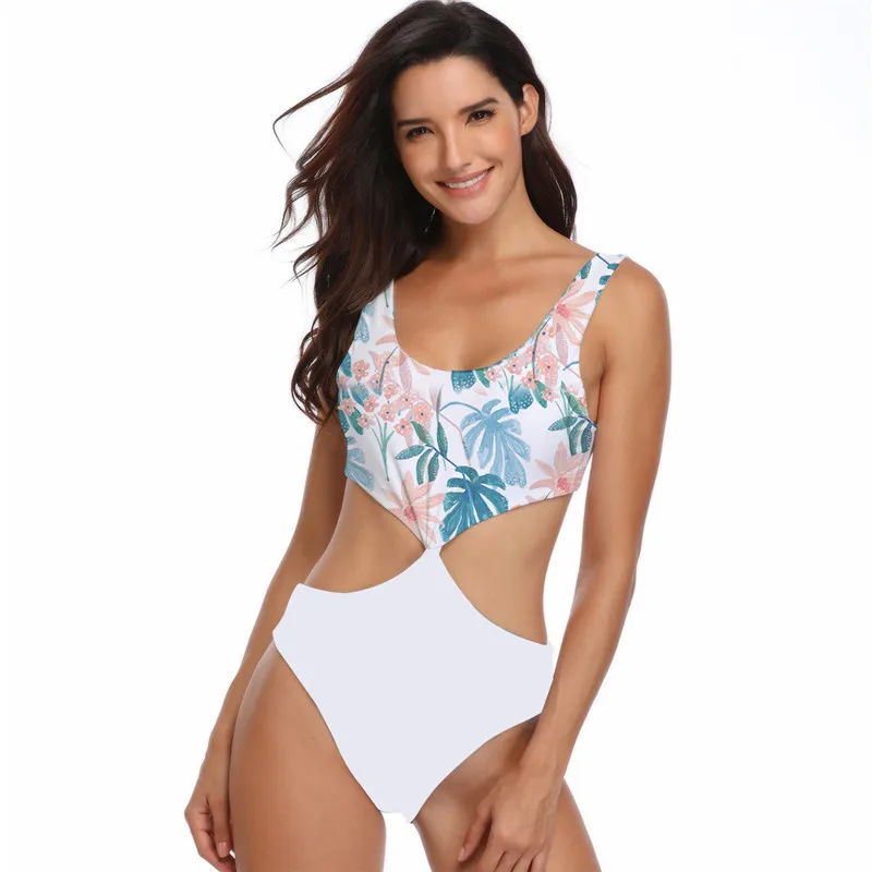 Sexy  One Piece Swimsuit Double Sided Swimming Suit Women Monokini Beach Wear Female Push Up Swim Suit Printing Nylon Hollow Out (15)