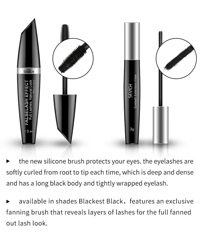 Sevich Eyelash Beauty Makeup set 2 pcs Mascara+ 4D Silk Fiber Waterproof Cosmetic Length Extension Black Eyelash Long Lasting