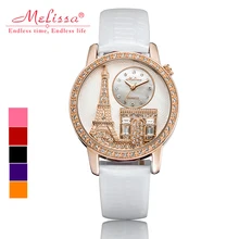 Melissa Lady Wrist Watch Quartz Hours Women s Fashion Bracelet Leather Luxury Rhinestones Birthday gift Eiffel