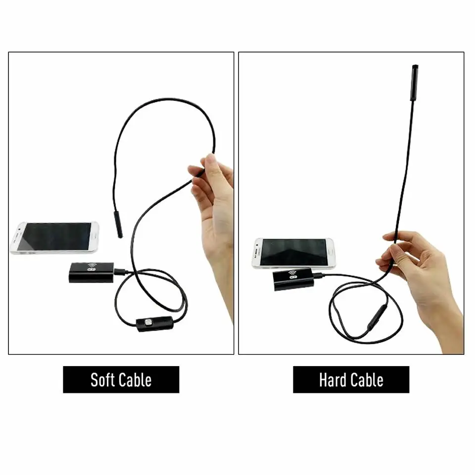 Wsdcam WIFI эндоскоп камера Мини водонепроницаемый мягкий кабель Инспекционная камера 8 мм 1 м USB эндоскоп бороскоп эндоскоп для Iphone