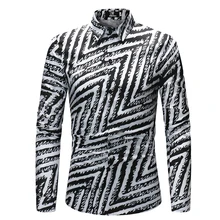 Бренд г. модные мужские рубашки с длинными рукавами Топы простые линии узор Мужская одежда рубашки Slim Для мужчин рубашка M-XXXL