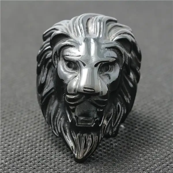 Best Size 7 to Size 14 316L Stainless Steel Punk Gothic Cool Black Lion King Head Hot Ring