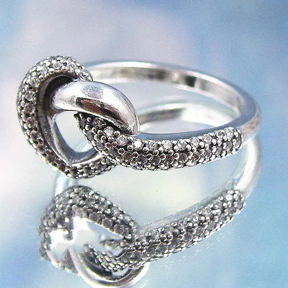 

Authentic 925 Sterling Silver Ring Knotted Heart Symbol Of Love Crystal Ring For Women Wedding Party Gift Fine Europe Jewelry