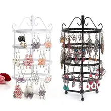 144 löcher 4 Tiers Metall Schwarz Rotierenden Schmuck Ständer Ohrring Halter Organizer (Runde) Zubehör Für Frauen
