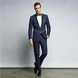 Темно-синий мужской костюм для свадьбы на заказ шаль лацкан Костюм для вечеринок обтягивающий официальный свадебный смокинг (пиджак +