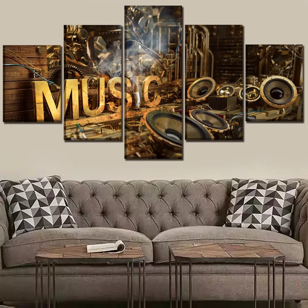 

Canvas Art Print Painting 5 Pieces Sci Fi Steampunk Musical Instruments Poster Home Decor Artwork One Set Framework Or Unframed