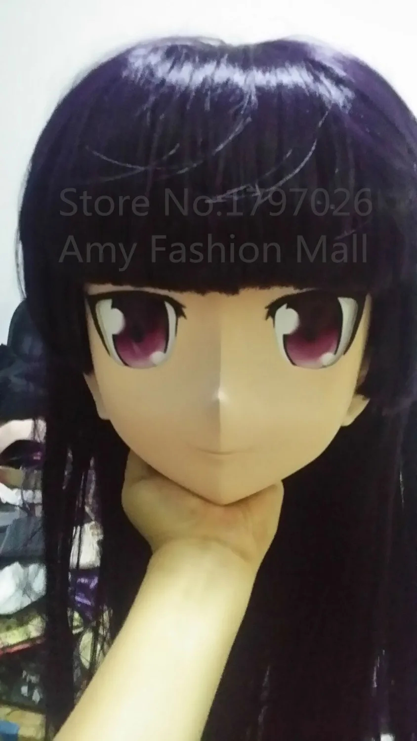 New Arrival Girl Silicone Full Head Kigurumi Masks Cosplay Purple Eyes Crossdresser Kigurumi Mask with Wig