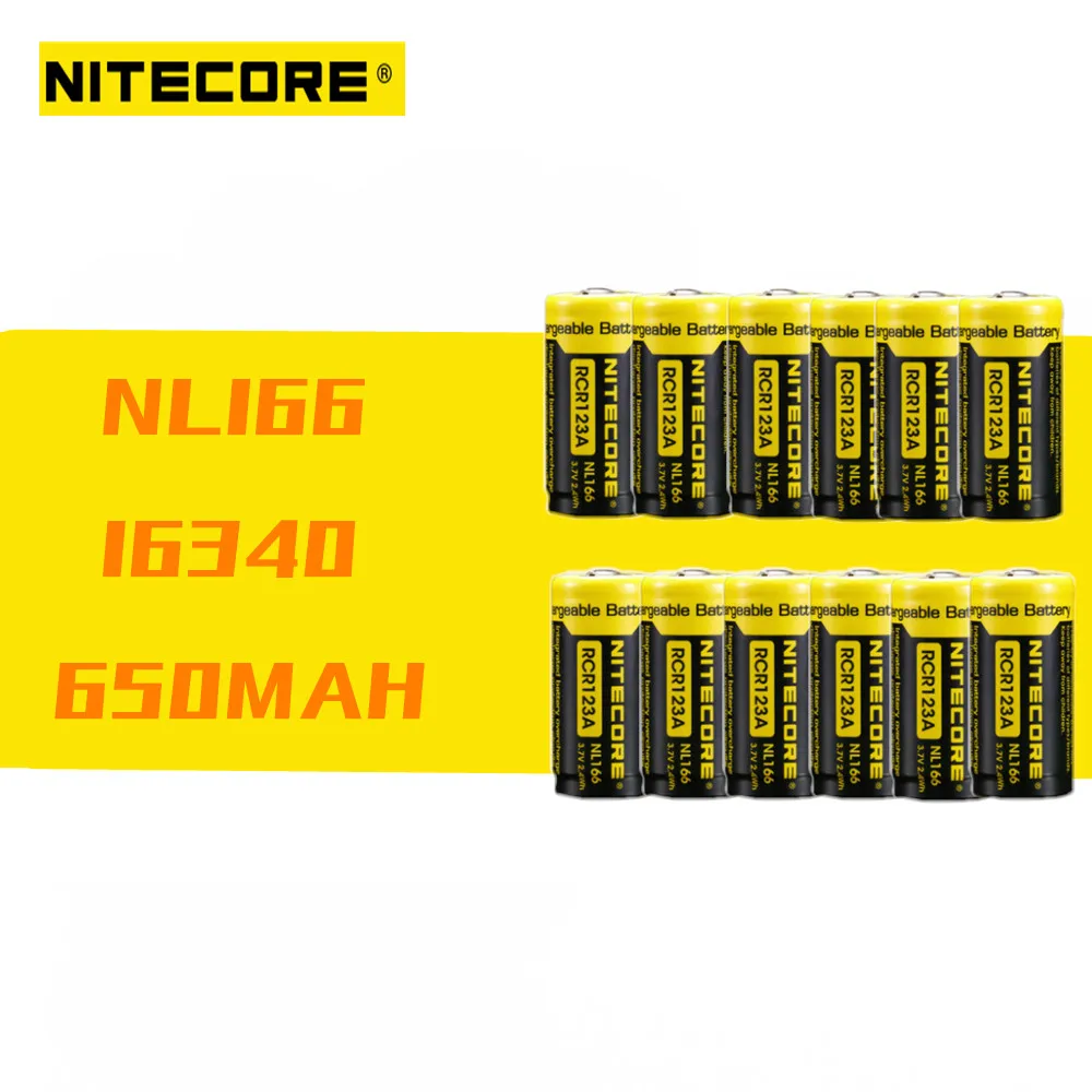 12 шт. оригинальная Nitecore NL166 RCR123 16340 батарея 3 7 V 650mAh 2.4WH перезаряжаемая литиевая с