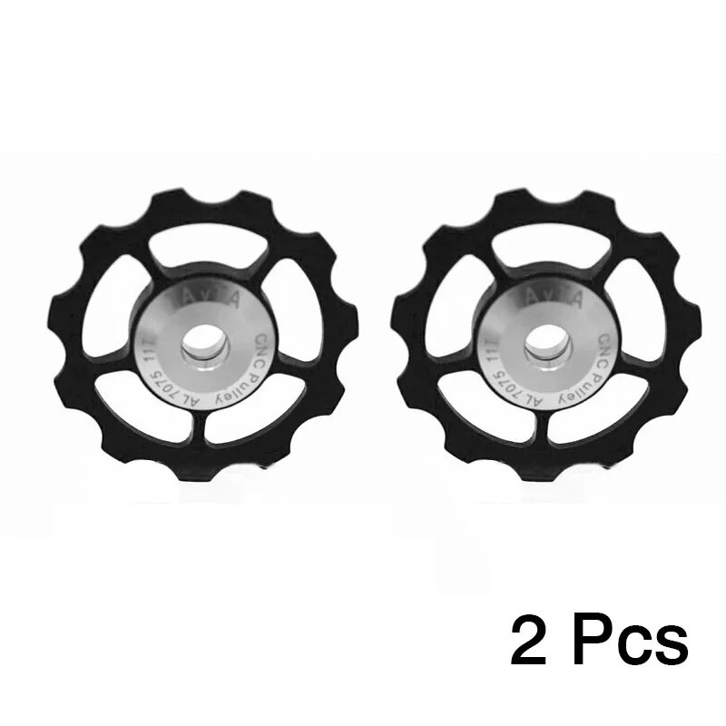 2шт 11 Т сверхлегкий MTB алюминиевый велосипедный подшипник Jockey колеса Задний переключатель Шкивы направляющие колеса для велосипеда запчасти для велосипеда - Цвет: black