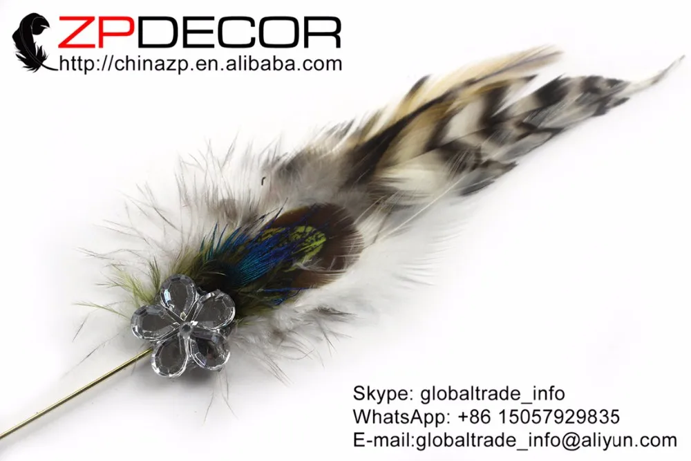 28_Natural Grizzly rooster feather wedding pin brooch (5)