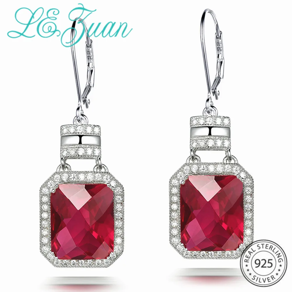 L& zuan, классические, 13.76ct, рубиновые Висячие серьги для женщин, 925 пробы, серебро, красный, драгоценный камень, хорошее ювелирное изделие, роскошные свадебные украшения