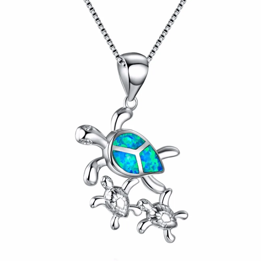 Blue Fire Opal Necklaces Animal Jewelry Fashion Running Turtles Charm