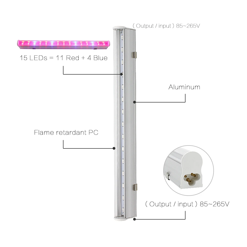 T5 светодиодный светильник для выращивания трубок 660нм красный и 450нм Синий ac 85-265 в светодиодный светильник для садовое растение, цветок EU US AU plug switch wire