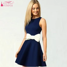 Dark Navy Homecoming Kleid Kurz/Mini Cocktailkleid mit weißen Bogen Günstige Homecoming kleid 2016 vestido de festa curto Z111