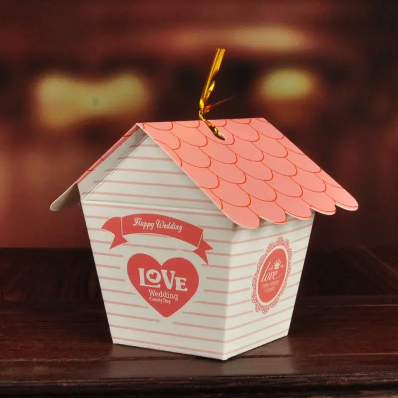 30 adet/grup küçük ev tasarımı kağıt kutusu yaratıcı düğün şeker kutusu