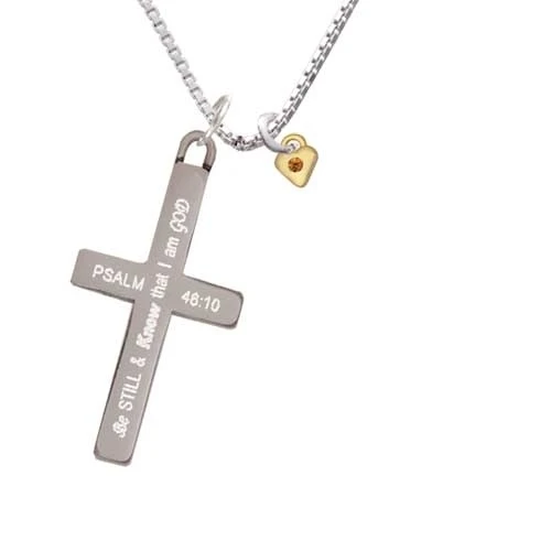 Mini November - Yellow Crystal Gold Tone Heart - Be Still and Know - Cross Necklace (1)