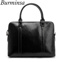 Burminsa Офисная Женская Натуральная кожа Большой деловой портфель для женщин 14 дюймов ноутбук сумки высокого качества сумка через плечо