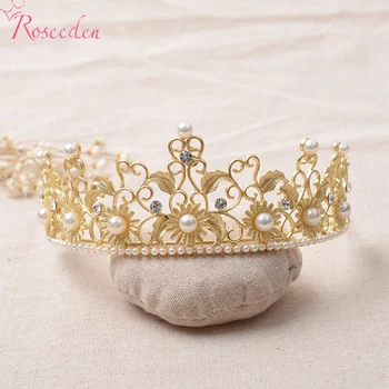 

big size baroque style bridal wedding hair accessories high quality pearl women retro golden tiaras and crowns RE491