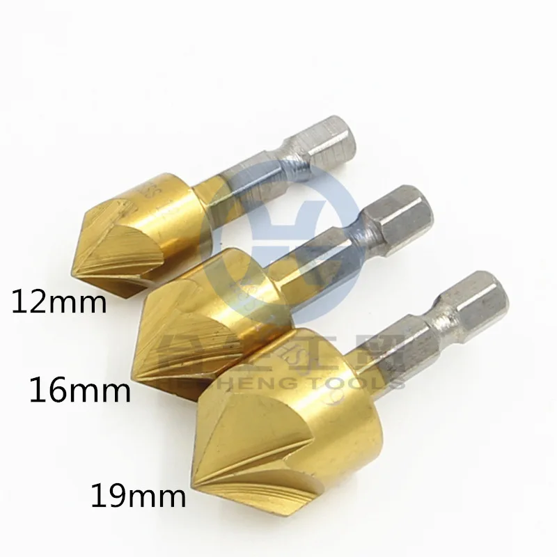 Hex Shank Titanium Plated Five-edge Chamfering Knife Reaming Chamfering Machine 12mm16mm19mm Wood Boring Drill Sleeve