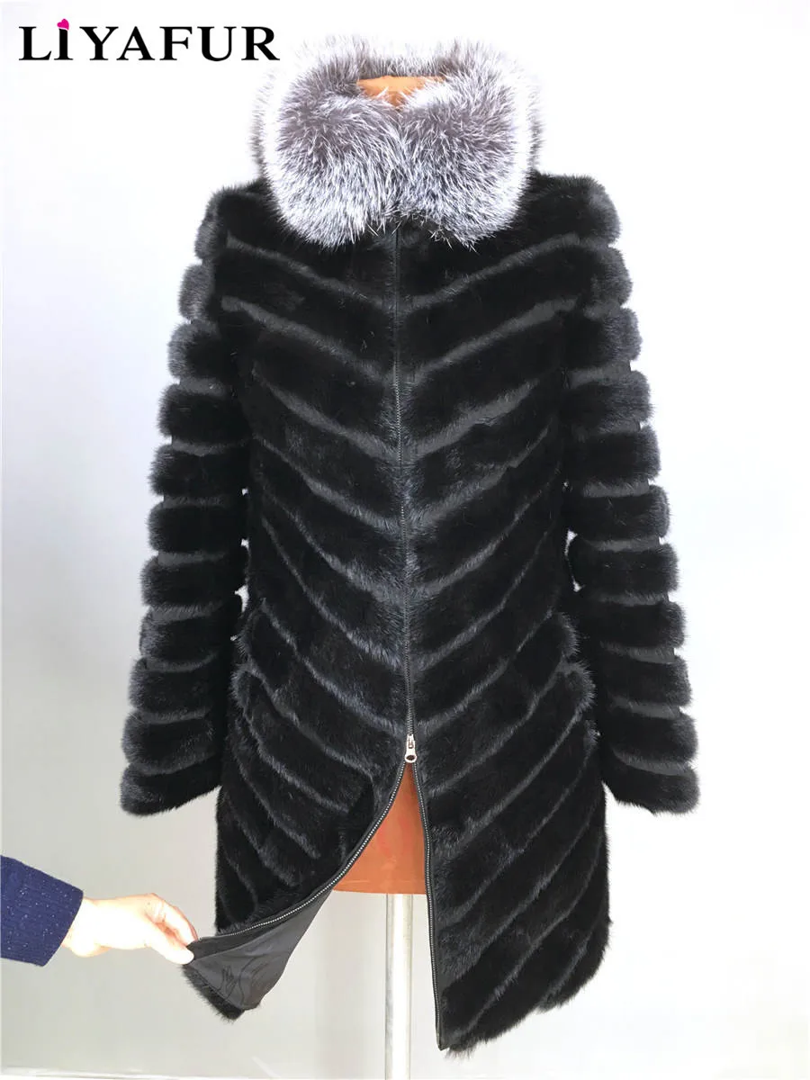 Женская Шуба из натурального меха норки с воротником лисьего меха|real mink fur coat|mink