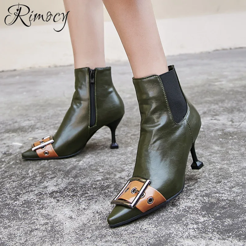 

RIMOCY 2019 new spike heels botines mujer spring armygreen botas femme pointed toe stiletto boots women large size shoes woman