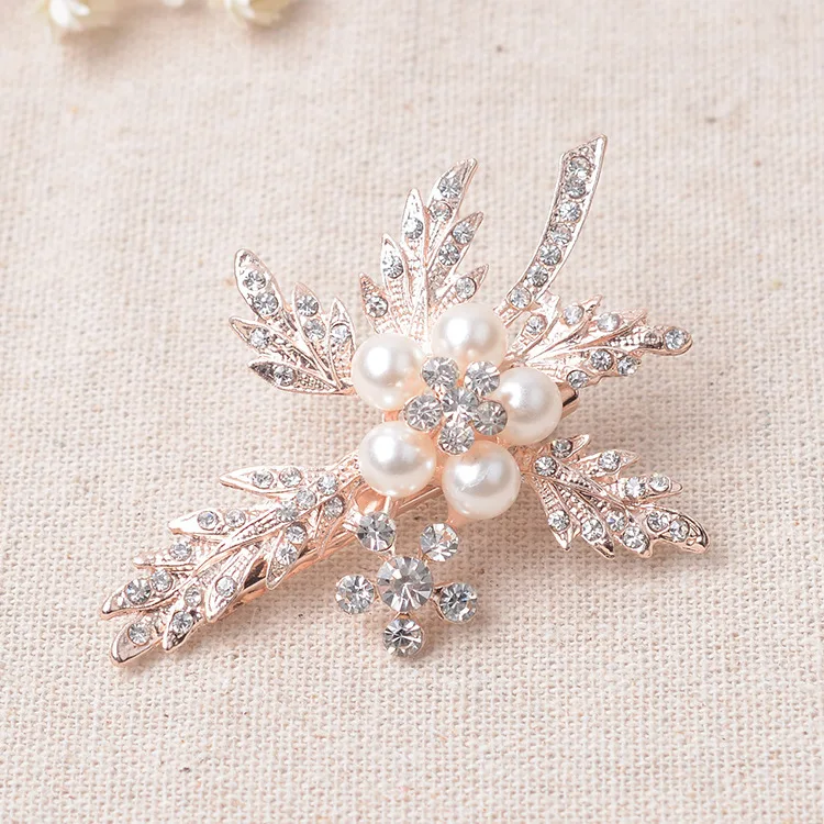 SLBRIDAL великолепные винтажные золотые стразы, жемчуг, цветок, лист, свадебная заколка для волос для невесты, кристаллы, заколка для женщин, ювелирные изделия