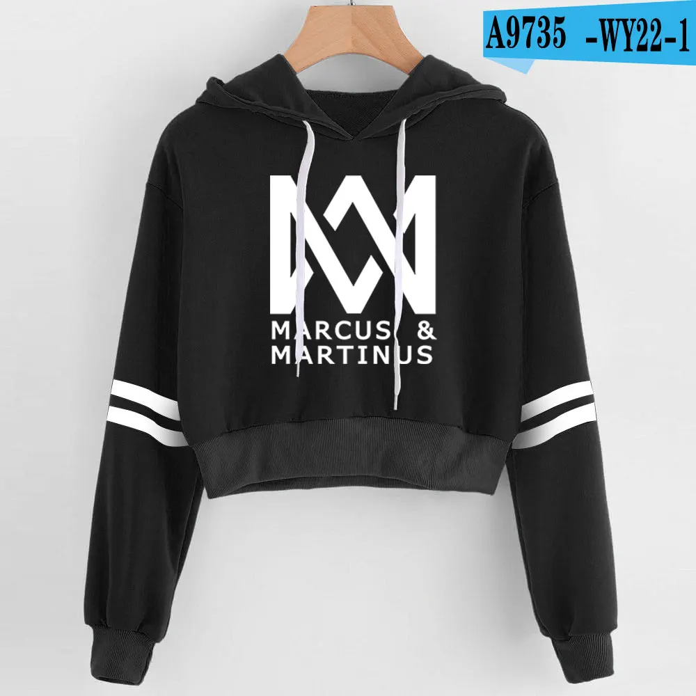 Marcus and Martinus Navel Hoodies Hip Hop New Casual Fashion women Hoodies Outwear High Street Marcus& Martinus Sexy Sweatshirt - Цвет: Black