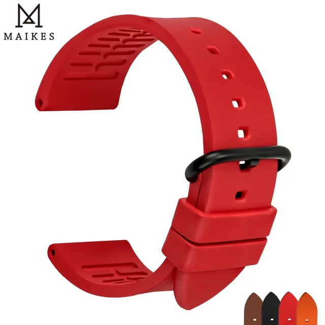 US $13.68 MAIKES Sports Watch Accessories Watchbands 20mm 22mm 24mm Fluoro Rubber Watch Band Fashion Rose Red