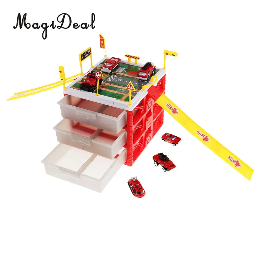 Kids Educational Three-layer Drawers Car Garage Box Storage Parking Lot Building Playset Children Educational Toy