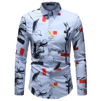 

Men's Printed Shirt Slim Fit Long Sleeve Social Shirt Men 2018 Brand New Casual Button Down Dress Shirts Male Camisa Masculina
