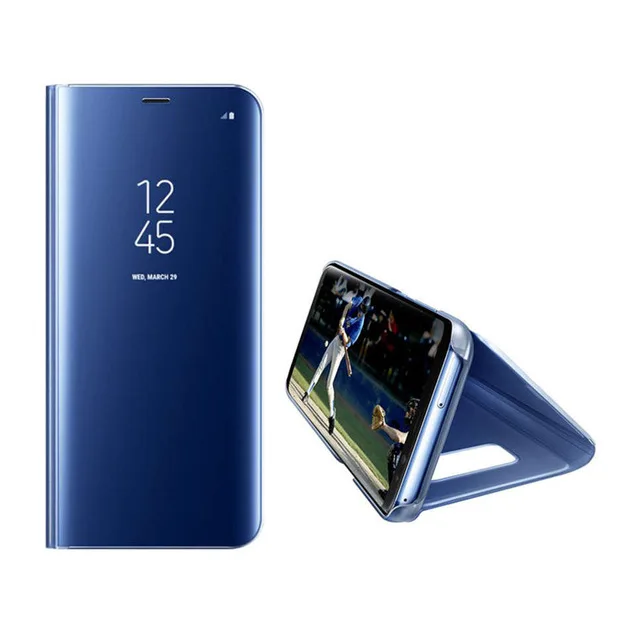Для samsung Galaxy S6 S7 край S8 S9 плюс A5 A7 A3 J3 J5 J7 Prime чехол s Роскошные Clear View Смарт Кожаный флип-чехол для телефона - Цвет: Blue