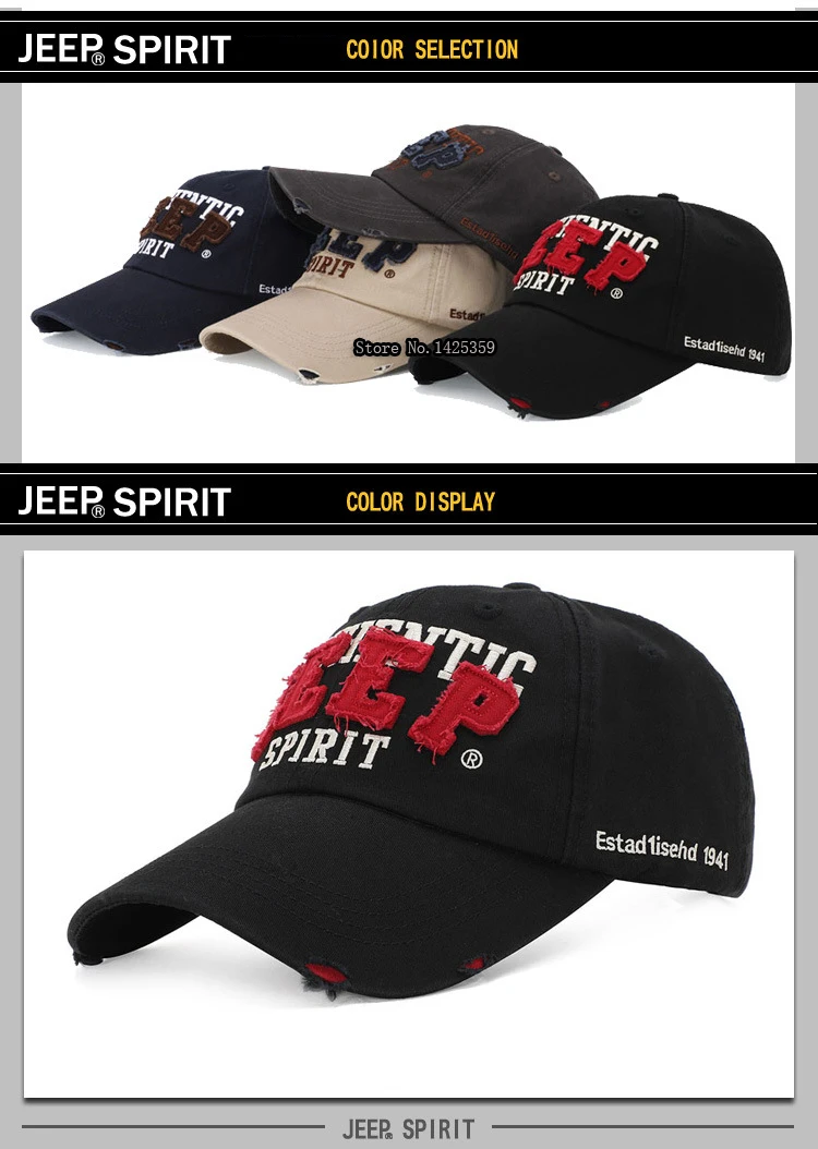 Original JEEP SPIRIT Men's Cap Baseball Cap Men Unisex Caps Cotton Snapback Adjustable Hip Hop Cap Dad Hat gorras para hombre