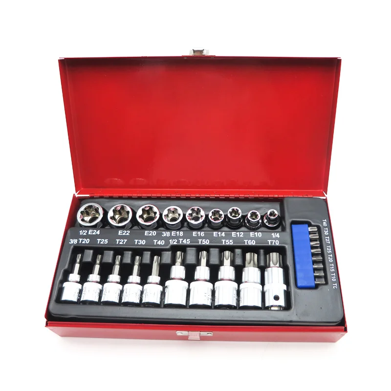 

27pc Torx Star Socket Set Male Female E&T Sockets Wrench With Torx Bit Chrome Vanadium Manufacturing Tools