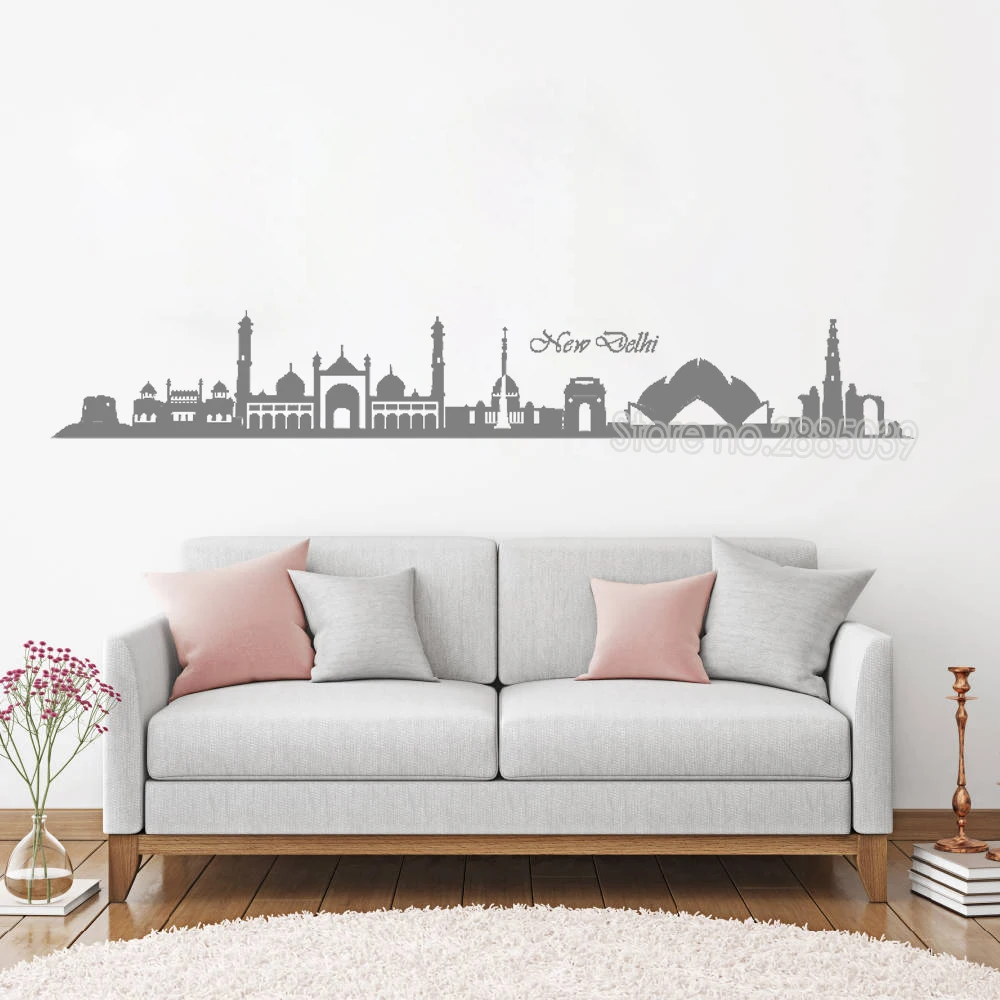 

Wonderful Skyline Of New Delhi Wall Sticker Newly Arrivals Vinyl Home Decor Art Mural Sofa Background Decal Removable Wall LC126