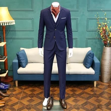 Новые модные костюмы из 3 предметов мужской обтягивающий Повседневный пиджак мужской темно-синий свадебный костюм пиджак мужской блейзер для торжественного платья 365wt17