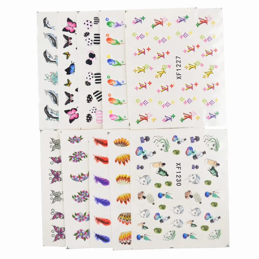 60 Sheets Mixed Styles Watermark Feather Cartoon Stickers Nail Art Water Transfer Tips Decals Beauty Temporary Tattoos Tools