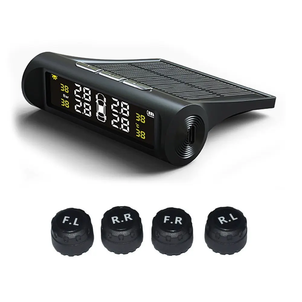 Solar Power TPMS Car Tire Pressure Monitoring System Solar Energy LCD Color Display 4 Internal